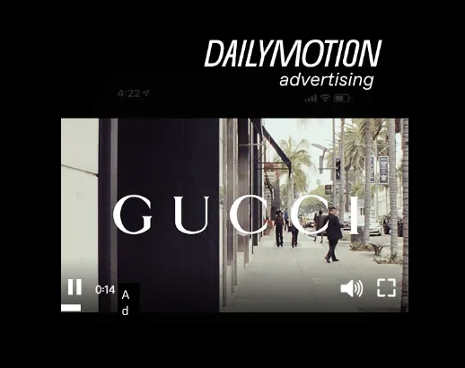 Exemplo institucional 'mK 3D Ads' da mK: anúncio em vídeo da Gucci no player Dailymotion