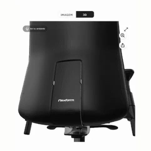 mK 3D Shop (visualizador 3D): cadeira Flexform com alternância entre modo Imagem e 3D, botão 'Ver no ambiente'