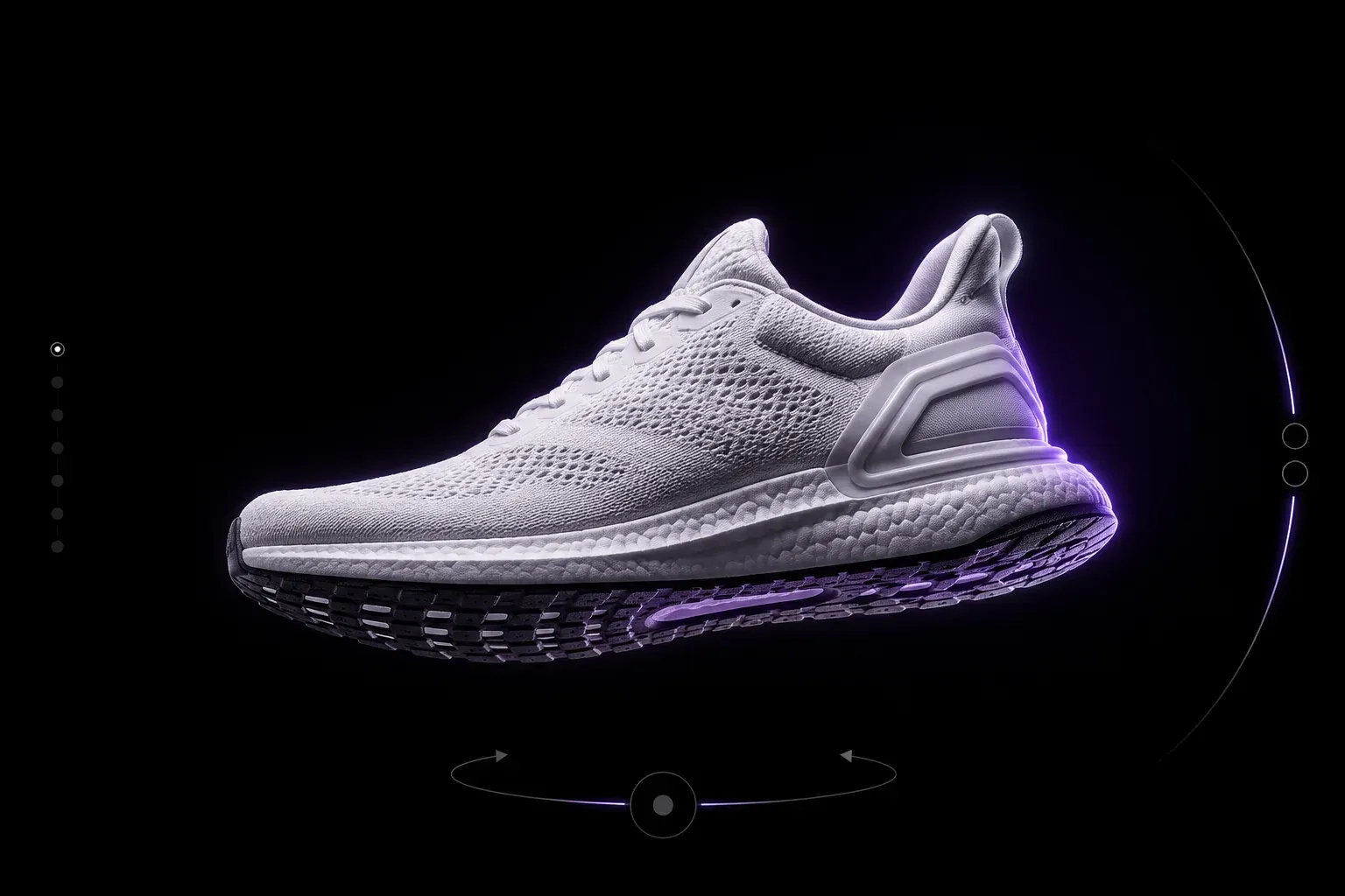 mK 3D Shop (visualizador 3D): tênis branco em visualizador 360°, com controle de rotação