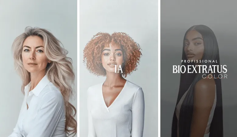 mK Beauty (provador virtual de beleza): comparação de simulações de cor de cabelo geradas por IA para a linha Bio Extratus Color