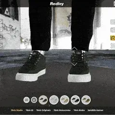 Provador virtual (mK Fashion): visualizador 3D de tênis Redley com opções de modelos Slade, ID, Original, Monocromo, Brabo e sandália Kanner