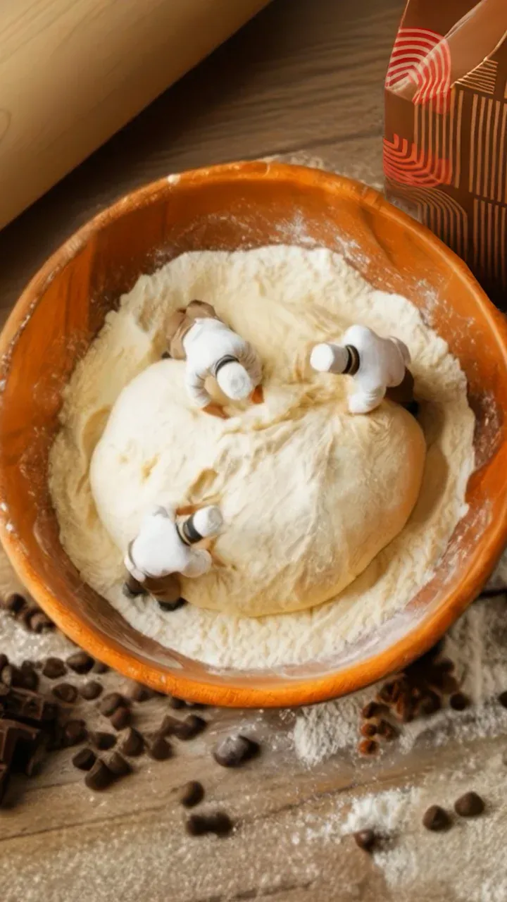 Vídeo viral/IA: bonequinhos em miniatura sovando massa de pão numa tigela gigante, campanha Oba Hortifruti