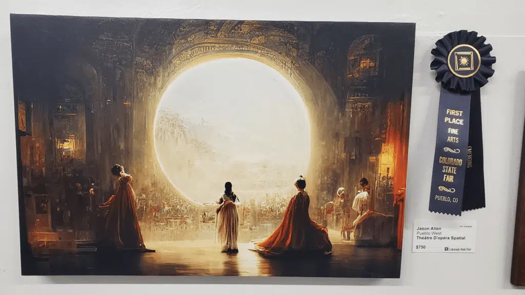 Em agosto, a peça de Jason M. Allen "Théâtre D'opéra Spatial" - que ele criou com o gerador de imagens AI Midjourney - foi a grande vencedora da categoria "arte digital/fotografia digitalmente manipulada" na Competição de Artes Visuais do Colorado State Fair.