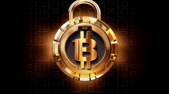 um cadeado com o simbolo do bitcoin representando a segurança das criptomoedas