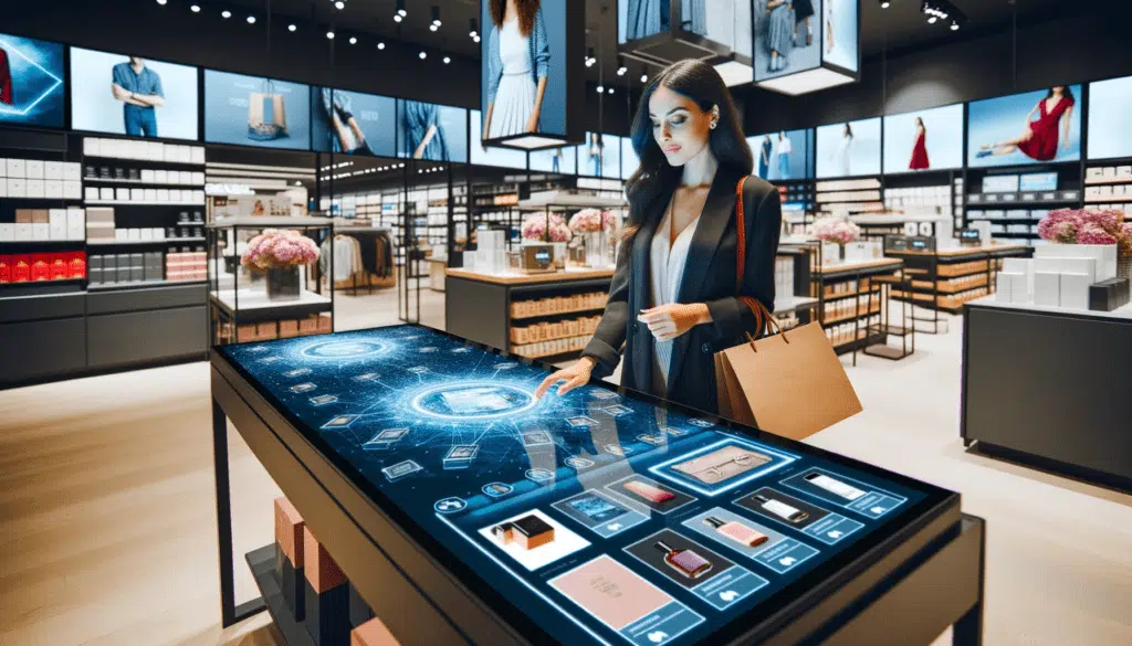 comprando produtos físicos em uma vitrine digital, experiência phygital