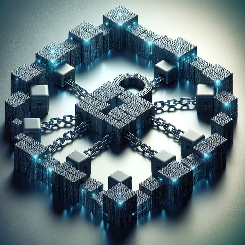 5. **Tipos de Blockchain**: Três imagens separadas, uma representando um Blockchain público, outra um privado e a última um híbrido.